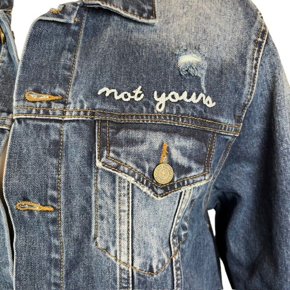 NWT Free‎ People X Sandrine Rose Oversized Denim Jacket "Not Yours" "L'Artiste" - Picture 3 of 12